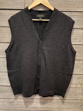 ALFRED SUNG Merino Wool Charcoal Button-Front Knit Vest